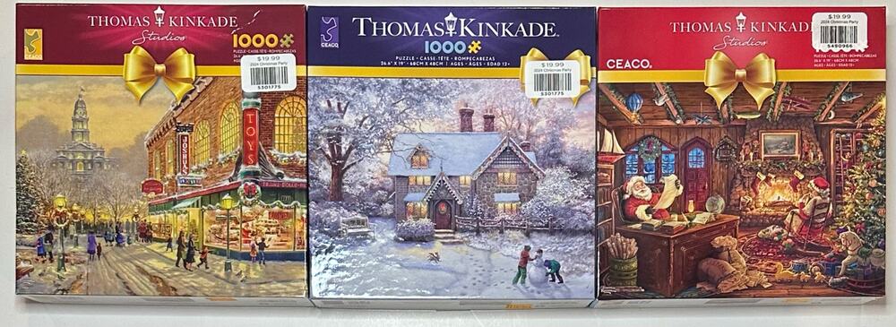New Sealed Set of 3 Thomas Kinkade 1000pc Puzzles 3328-43, 3328-57, 3328-49